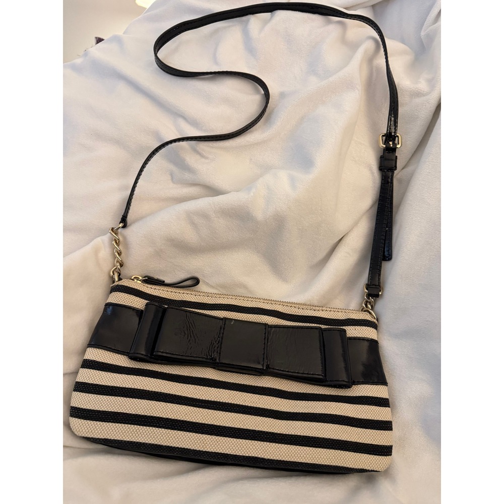 Kate Spade NY Celina Bag Crossbody Black Patent Leather Bow Black & Cream Strips